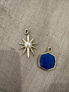Kendra Scott Gold Starburst Pearl Charm & Blue Gem Hexagon Charm